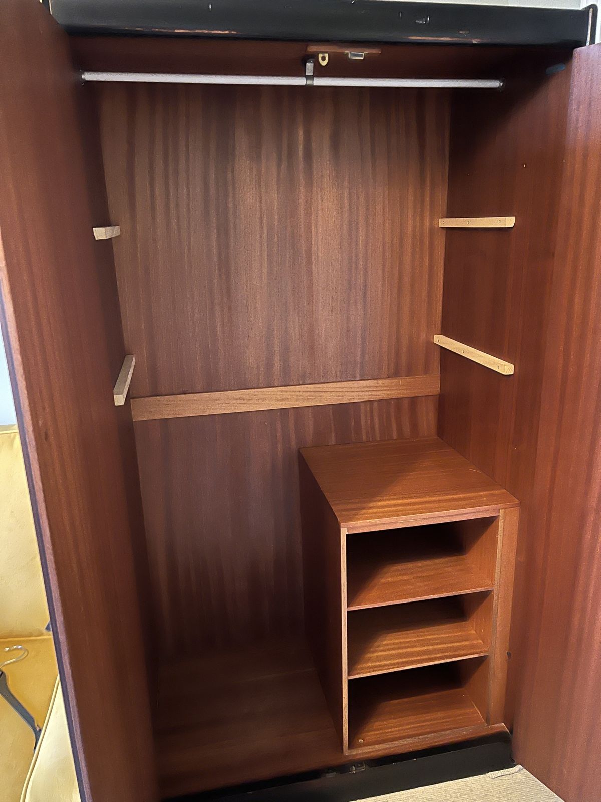 White & Newton Mid Century Wardrobe | Black Exterior, Teak Interior | Authentic Label photo Furniture