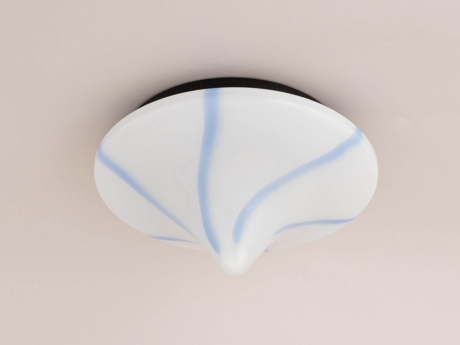 Mid Century Modern Flush Mount Italian Swirl Vintage | Wall Sconce Lamp Light White Blue | Venini Murano Mcm Massimo Vignelli Style photo vinterior