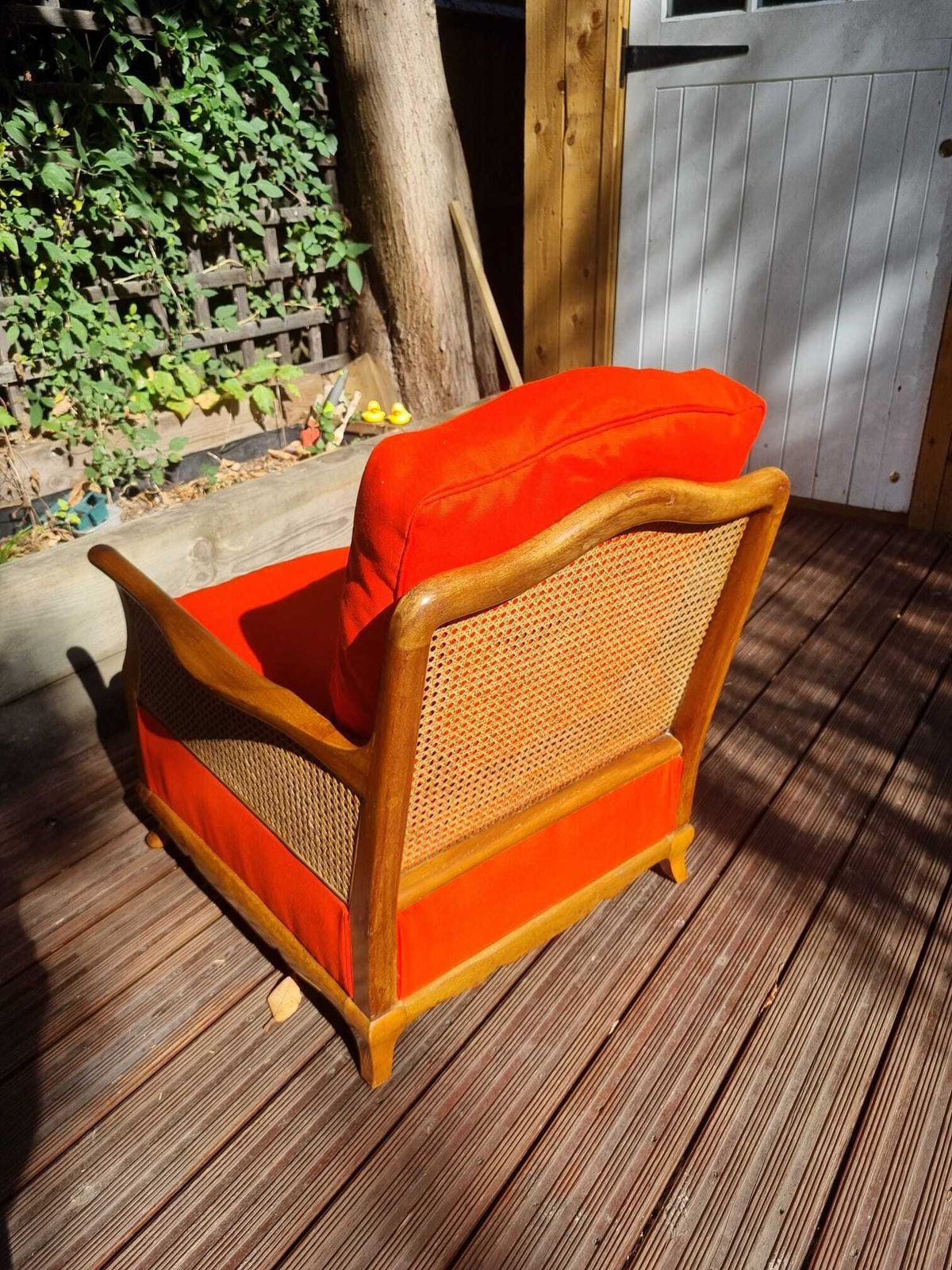 1920s French Style Bergere Suite   Burnt Orange, Walnut & Double Walled Cane photo Furniture