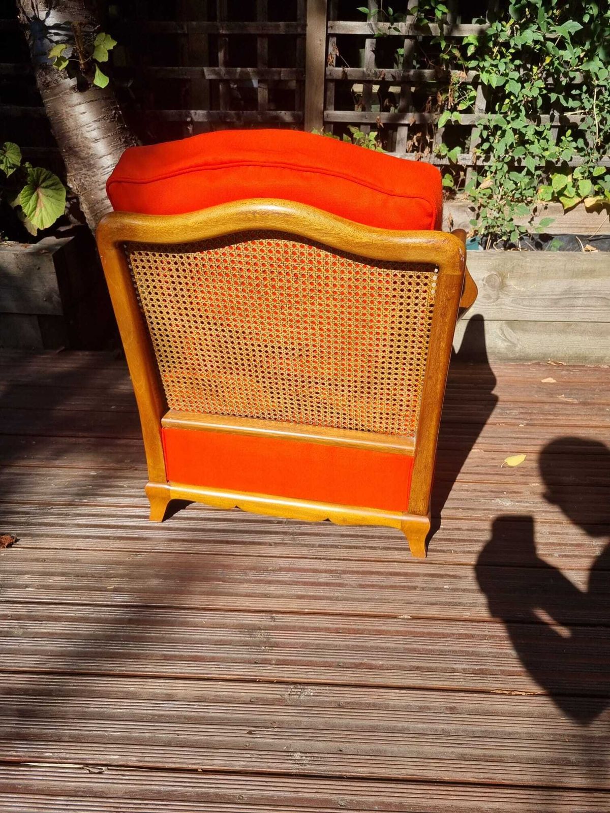 photo vintage 1920s French Style Bergere Suite   Burnt Orange, Walnut & Double Walled Cane