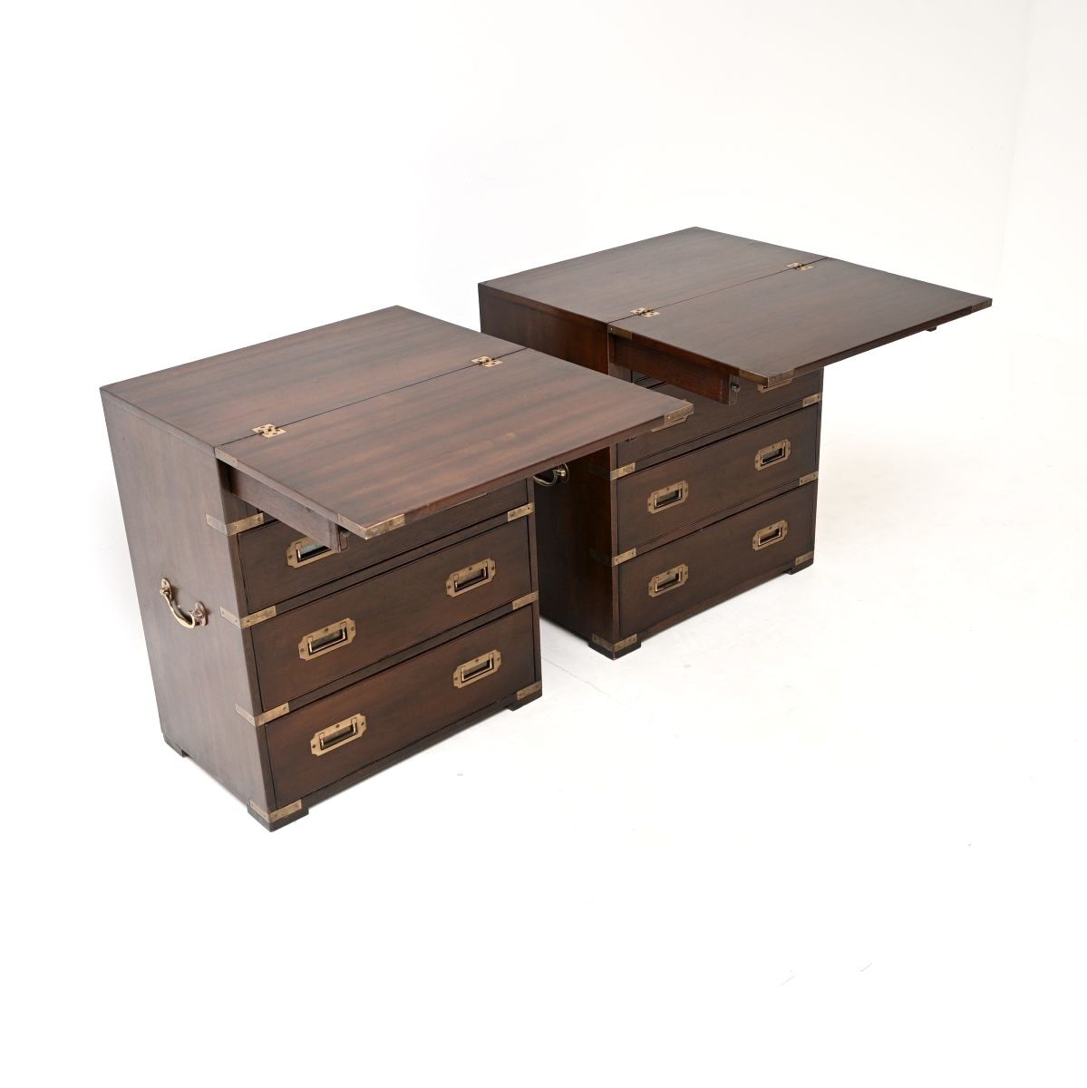 Pair Of Antique Mahogany Military Campaign Bachelor Chest Of Drawers photo for sale
