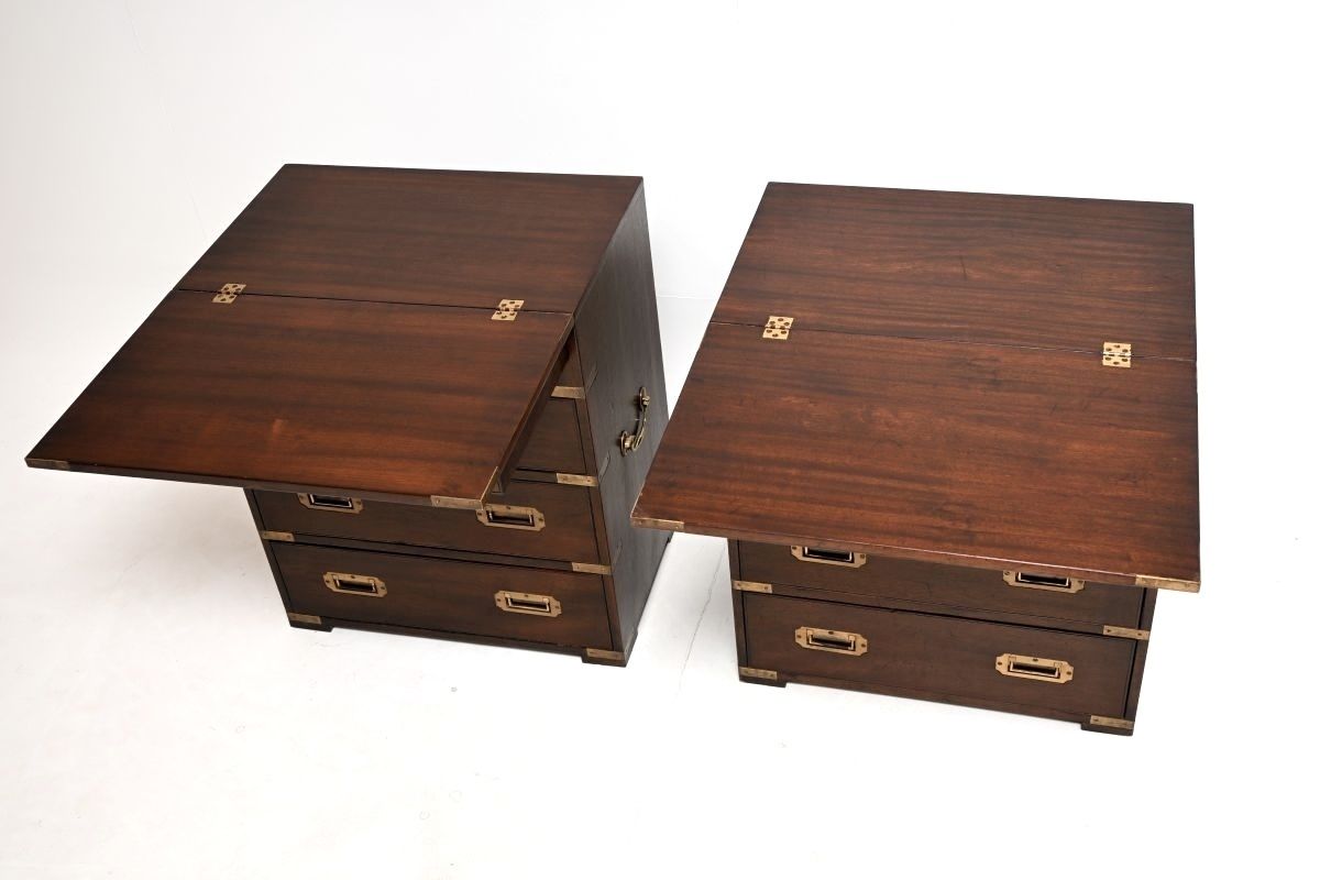 Pair Of Antique Mahogany Military Campaign Bachelor Chest Of Drawers photo vintage