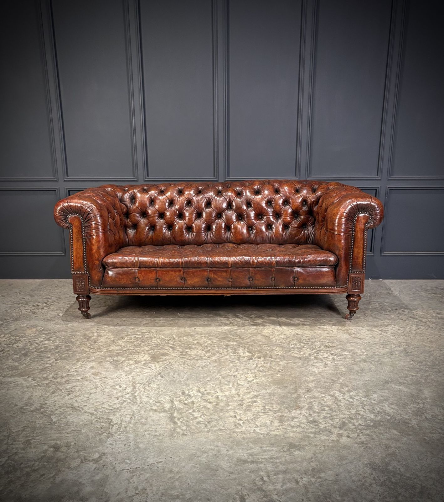 Victorian Hand Dyed Leather Chesterfield Sofa photo for sale