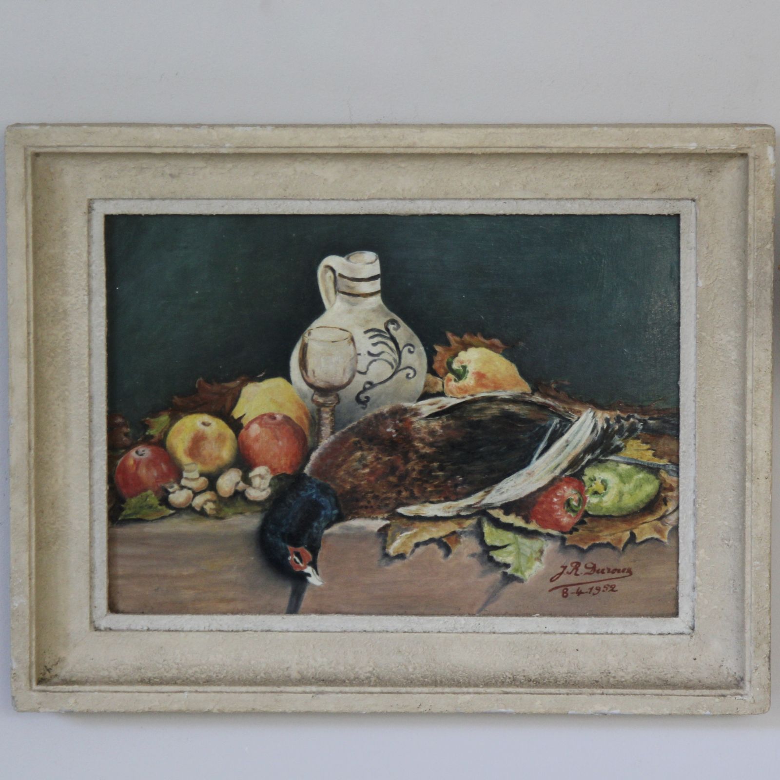Antique French Mid Century Still Life, Oil On Board Dated 1952