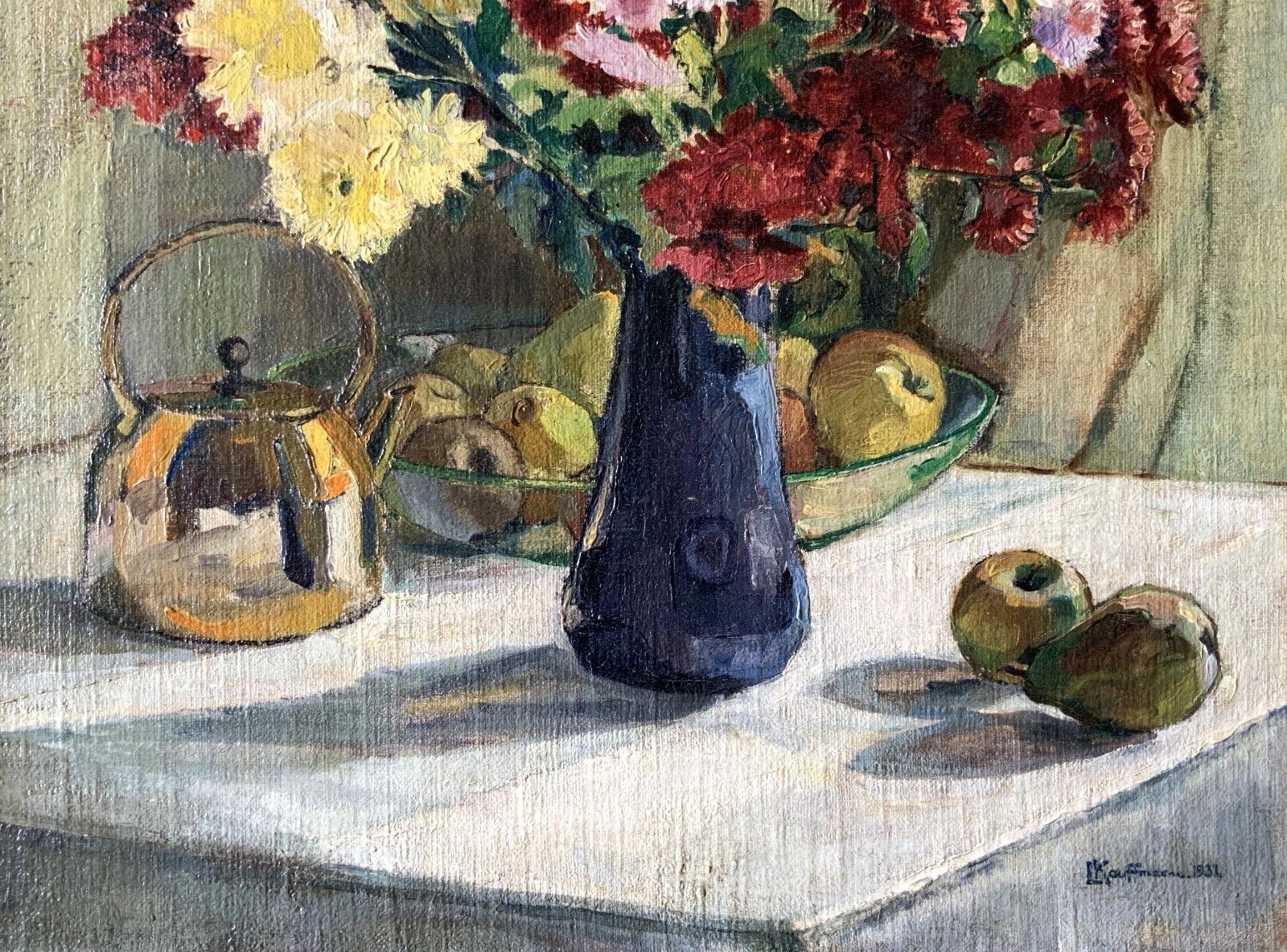 Fine Art Deco Still Life Impressionist Oil Painting C. 1931 Signed Original photo vinterior