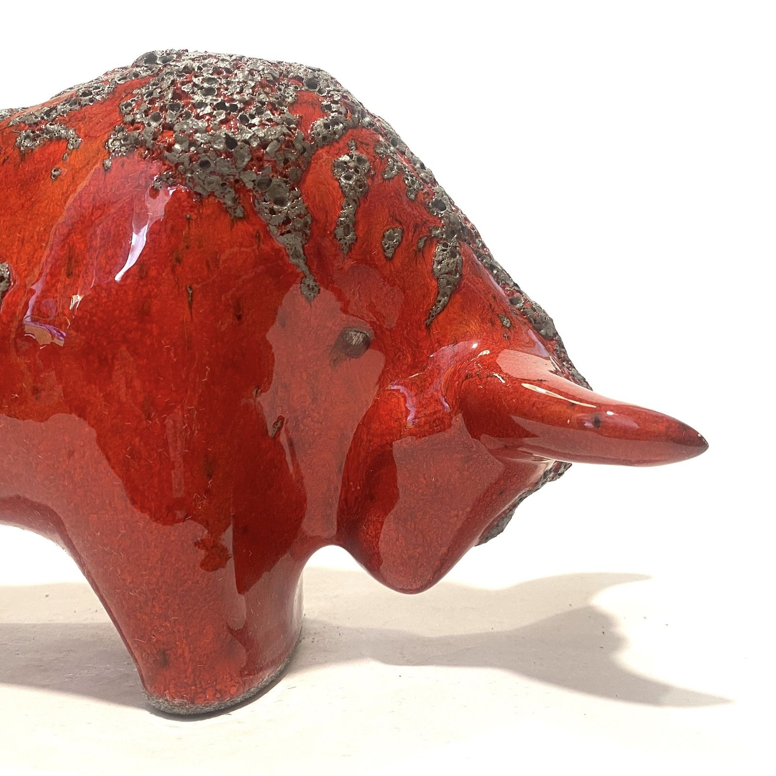 Otto Keramik Bull In Red Fat Lava Glaze, West German Pottery Style Sculpture photo furniture
