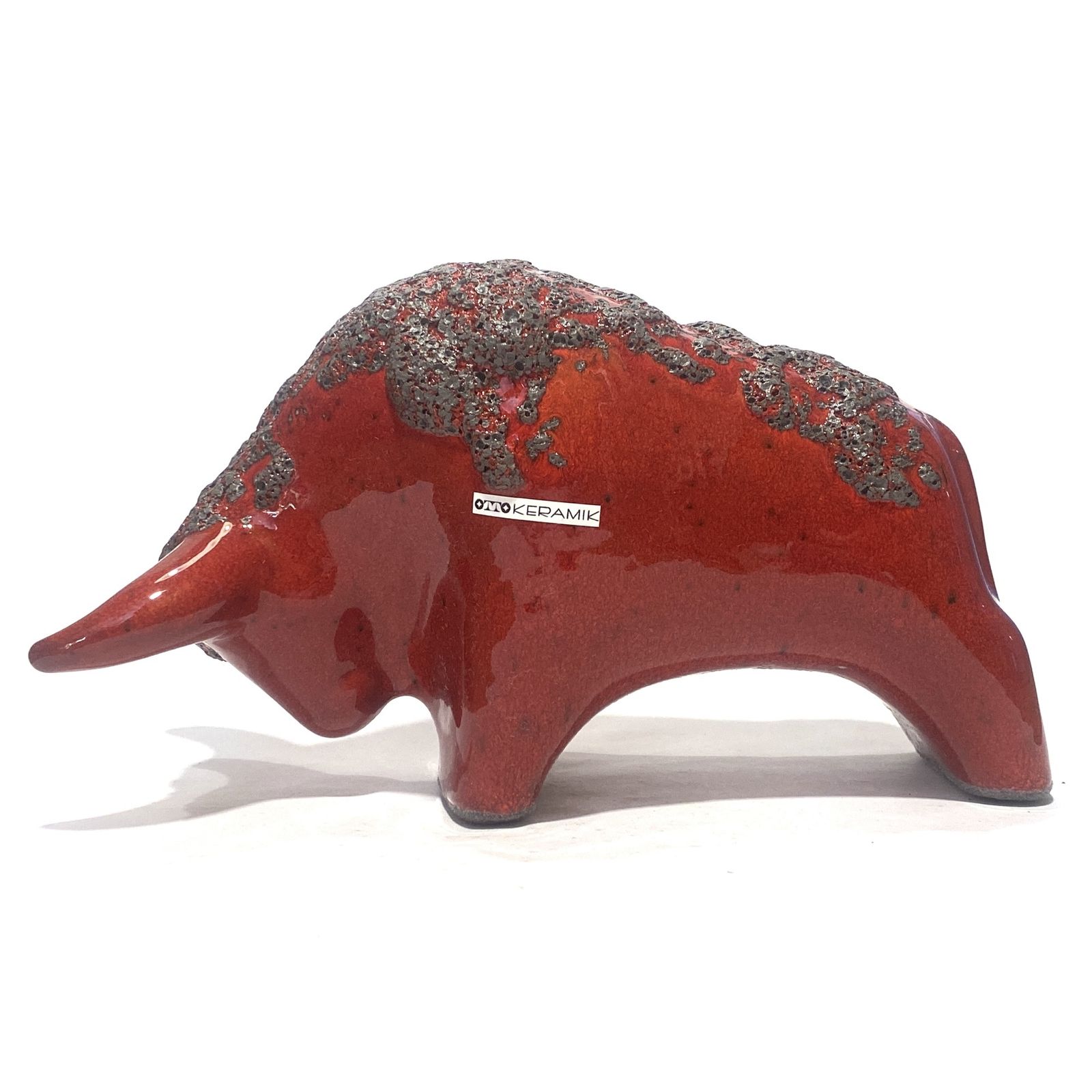 Otto Keramik Bull In Red Fat Lava Glaze, West German Pottery Style Sculpture