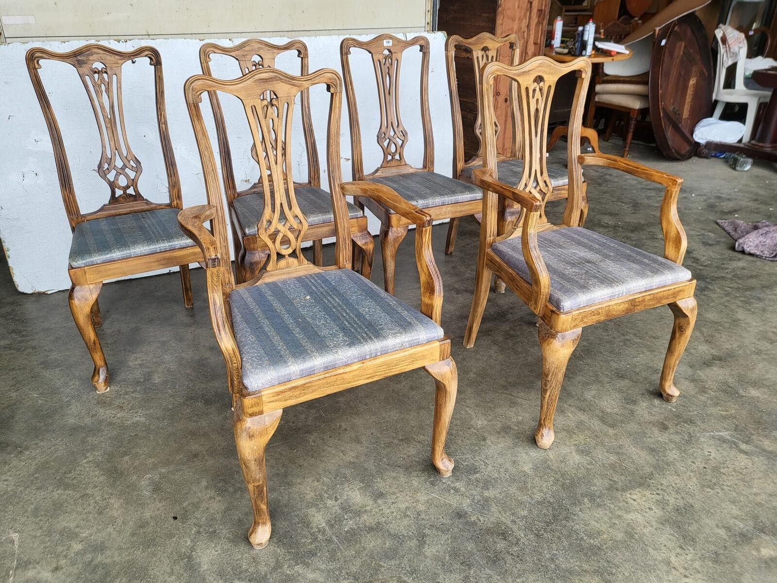 320.0 Six Antique Repro High Back Dining Chairs Cabriole Legs Carvers photo