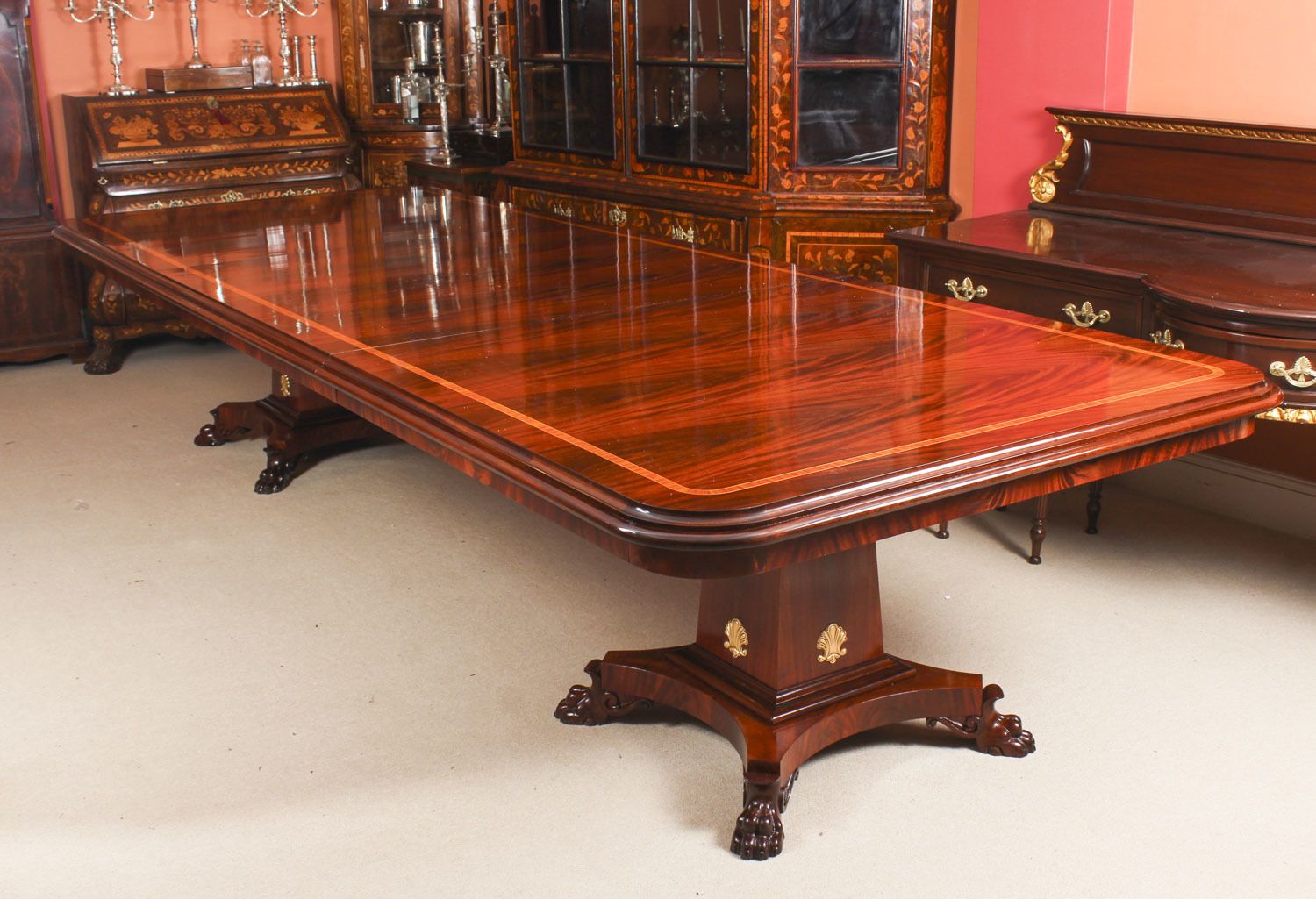 Bespoke Regency Revival Twin Base Dining Table & 14 Chairs 21st C photo 12250.0