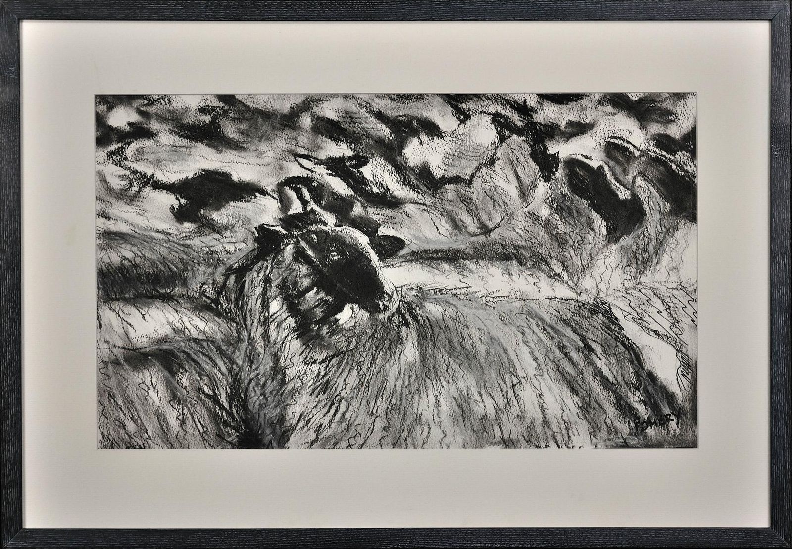 Susan Pomery Wilks. A Flock Of Clun Forest Sheep. Framed Original Pastel & Charcoal On Paper. Modern British. Native Breed Farming In West Wales.