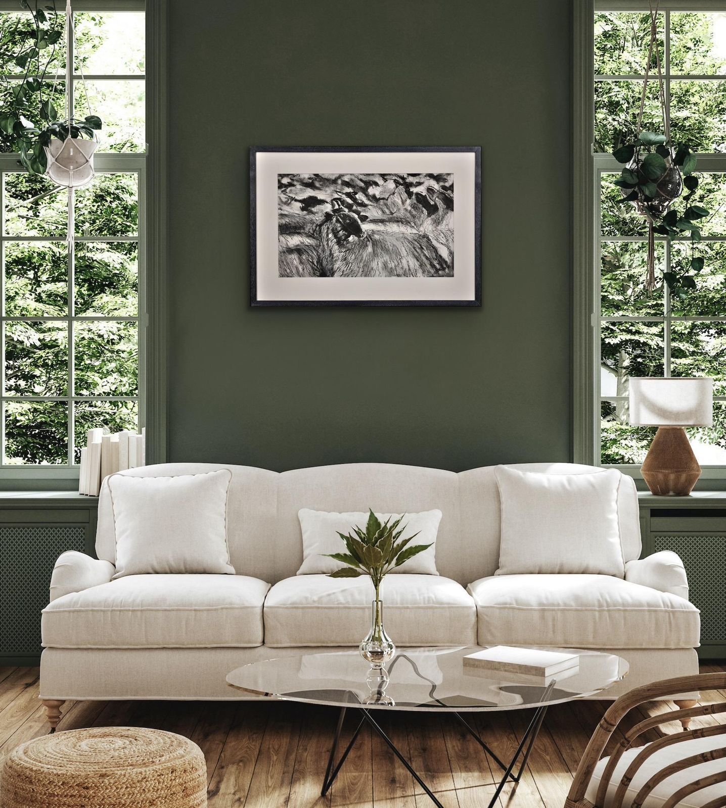 photo for sale Susan Pomery Wilks. A Flock Of Clun Forest Sheep. Framed Original Pastel & Charcoal On Paper. Modern British. Native Breed Farming In West Wales.