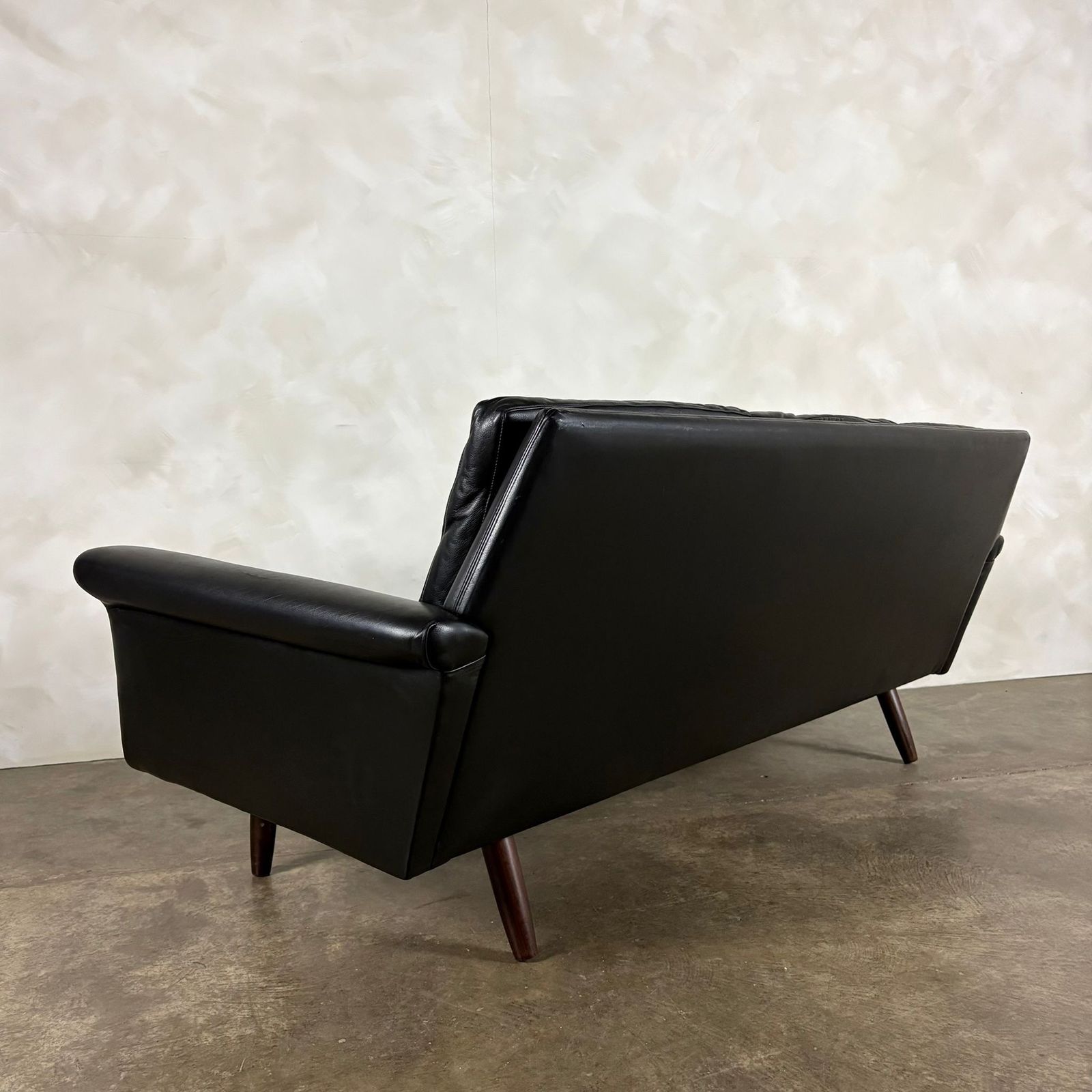 Black Leather Three Seater Sofa Danish 1960s Mid Century Retro Mcm photo vinterior