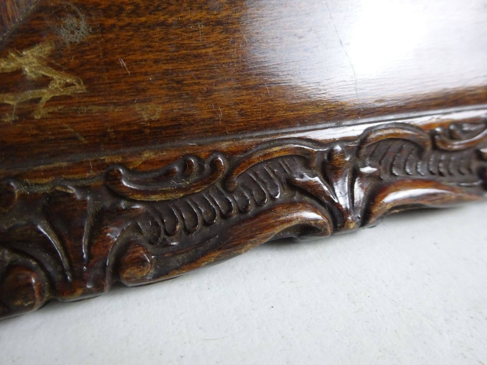 Reclaimed Victorian Carved Oak Picture Frame, With Glass & Gold Matting photo for sale