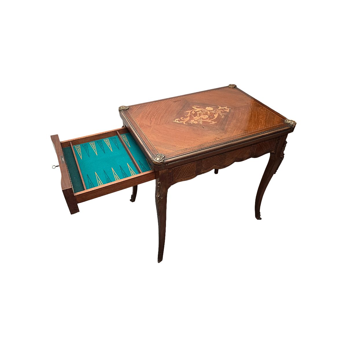 Furniture French Louis XV Style Gaming Table With Marquetry, 1960s photo