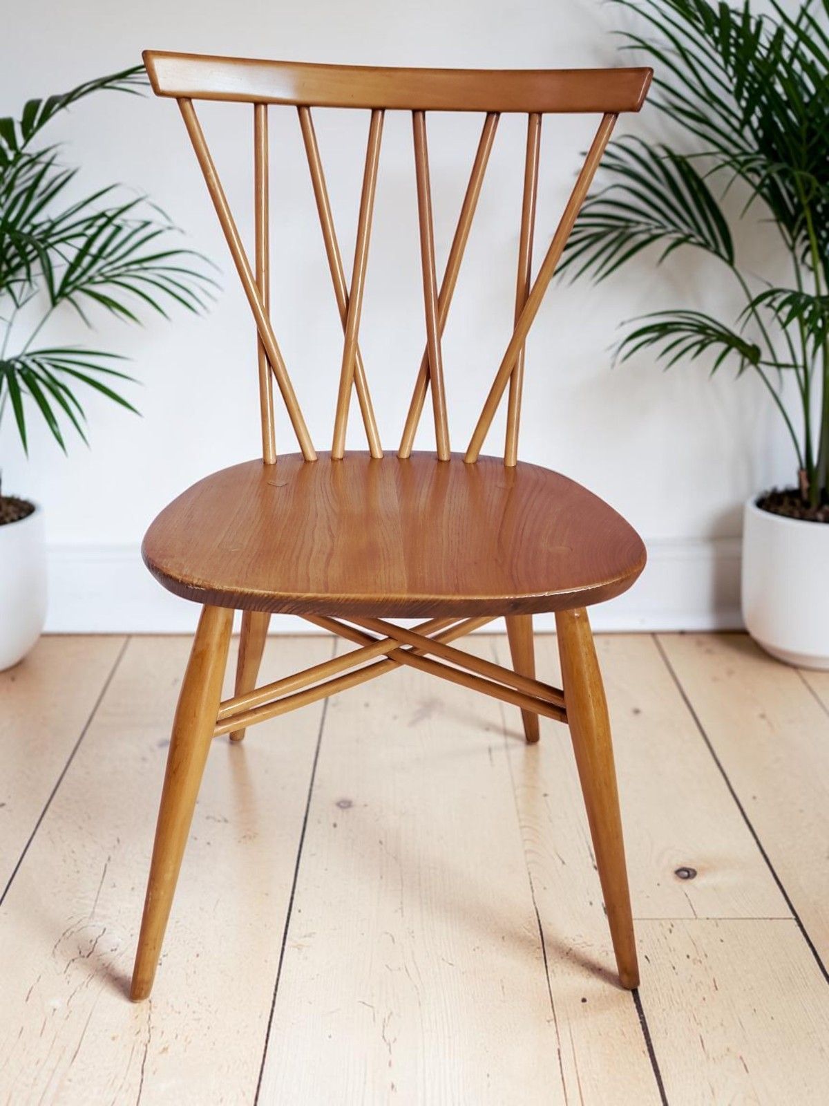 Pair Vintage Ercol Candlestick Dining Chairs Model 376 Mid Century Elm Beech 196 photo vintage