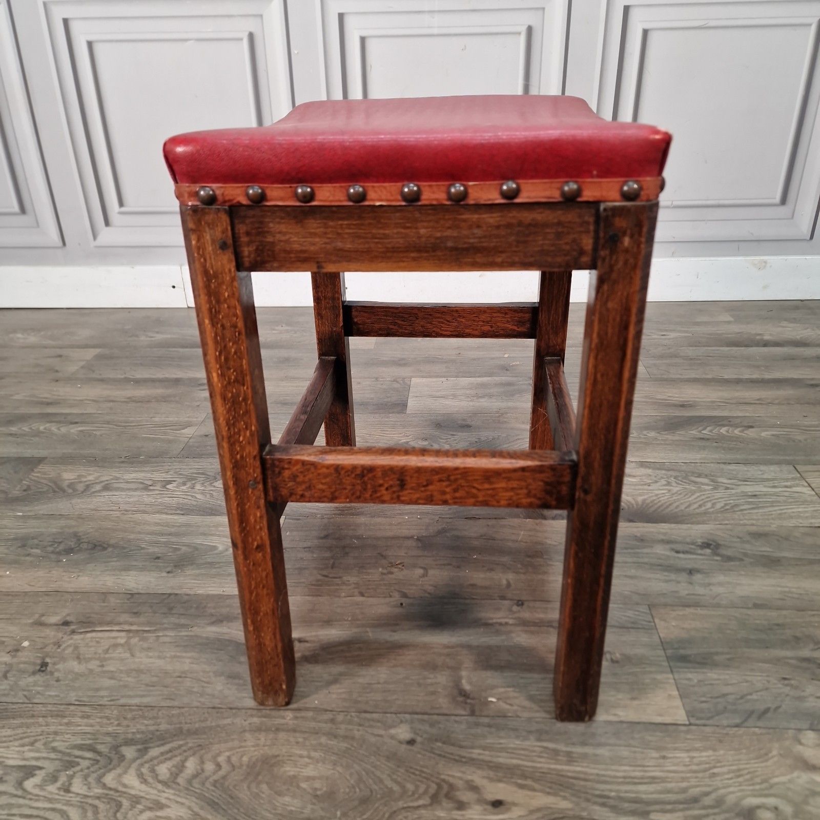 Furniture Vintage Rustic Country Stool Kitchen Seat Piano Pub Retro Solid Wooden Oak photo