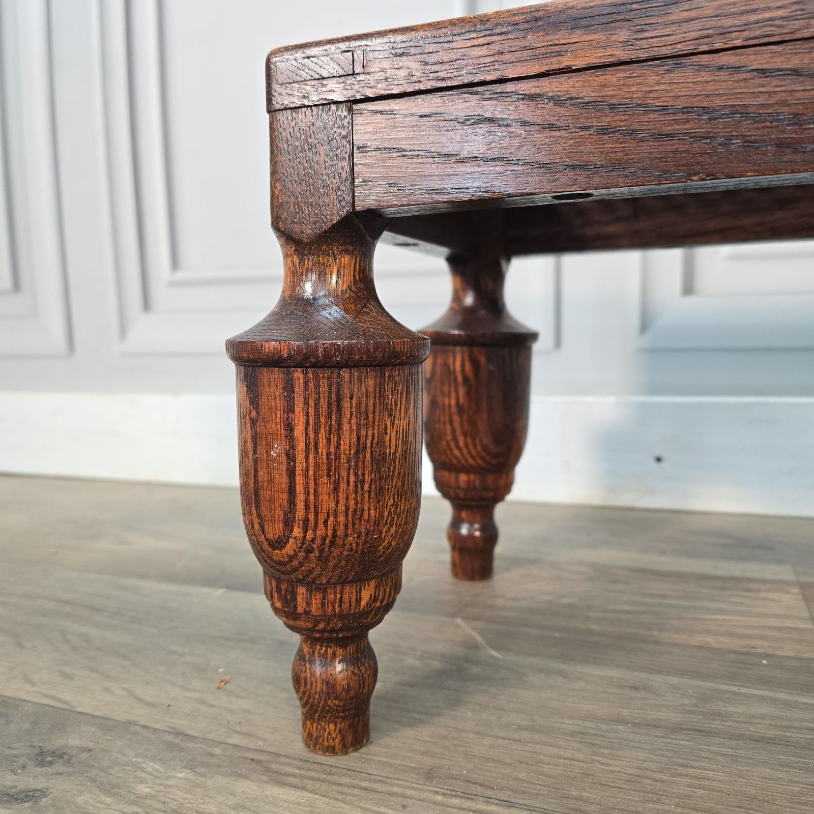 Furniture Antique Edwardian Oak Footstool Cane Fireside Fender Stool Bench Solid Wood photo