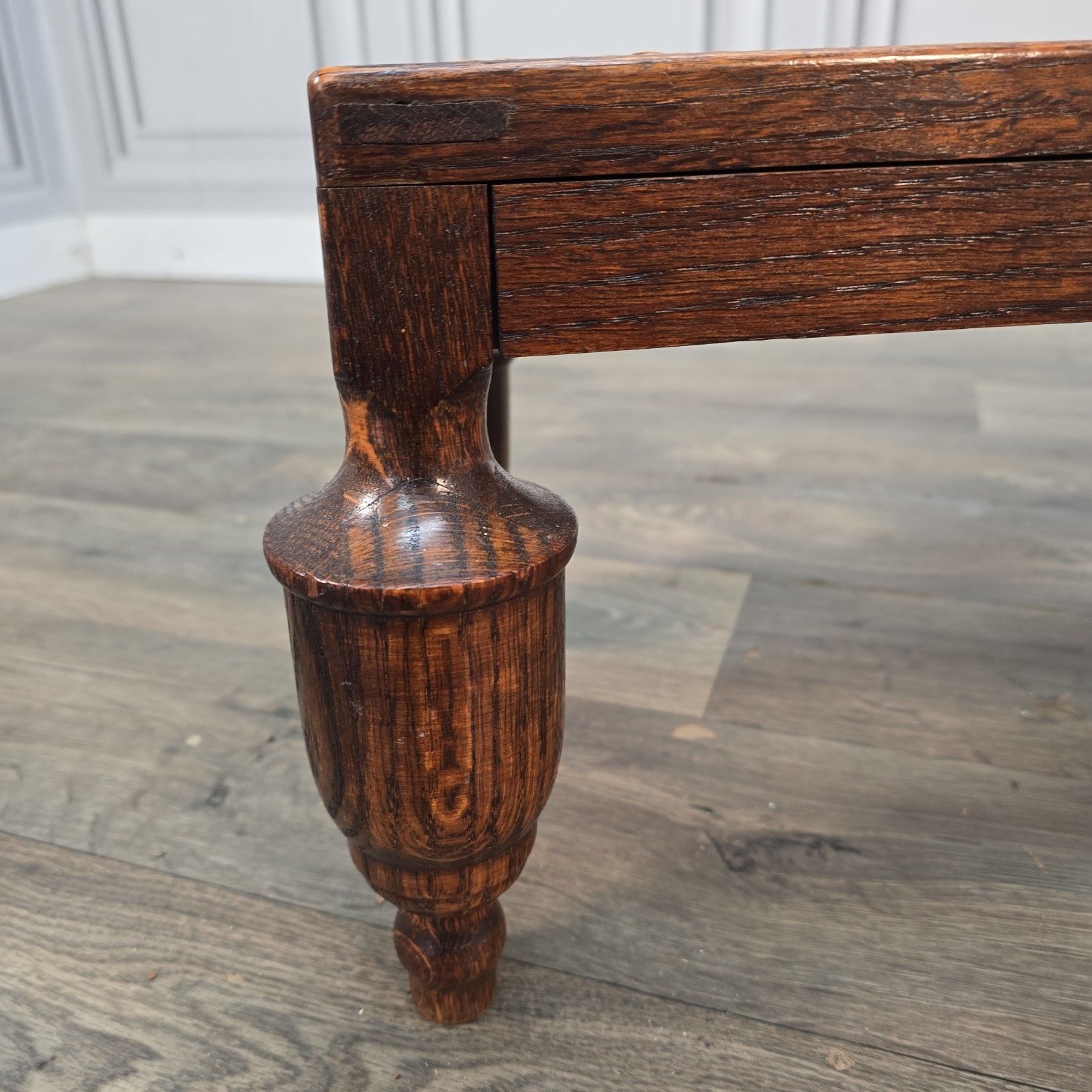photo vintage Antique Edwardian Oak Footstool Cane Fireside Fender Stool Bench Solid Wood