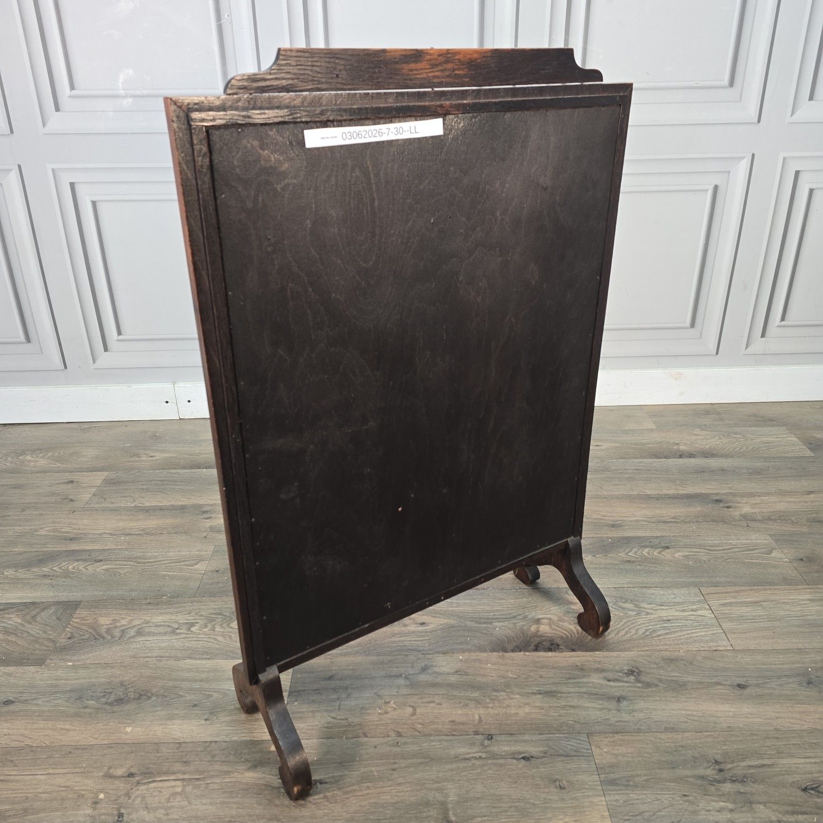 photo vintage Antique Oak Fire Screen Jacobean Revival Fireside Guard Decorative Stand Wooden