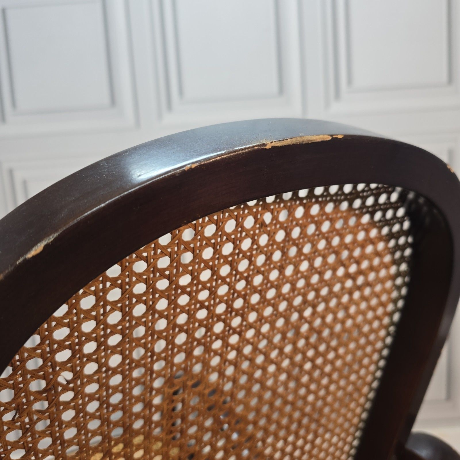 photo vintage Vintage Bentwood Rocking Chair Cane Seat Back Thonet Style Armchair Mcm Retro