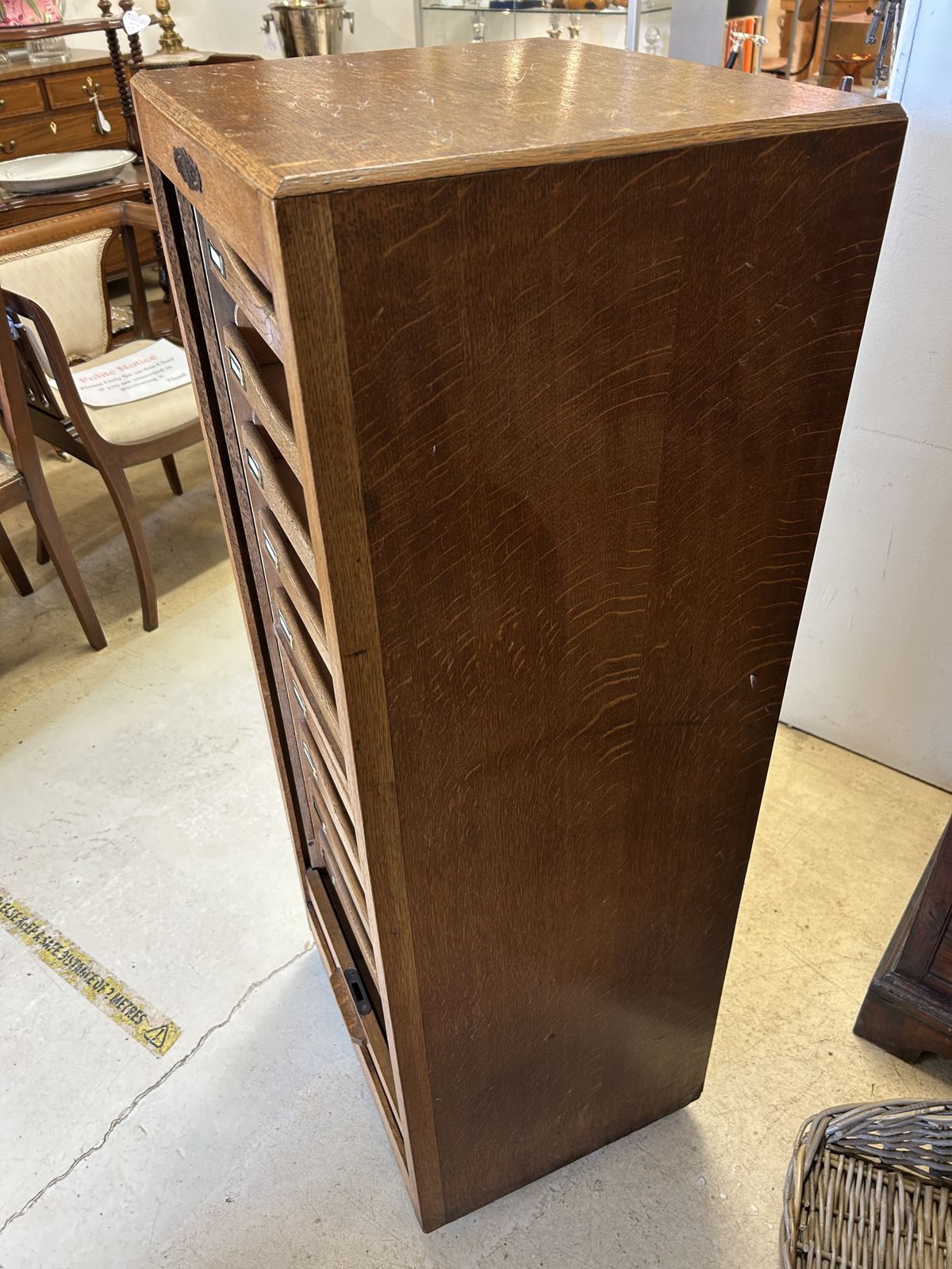 Oak Tambour Filing Cabinet With Working Key photo vinterior