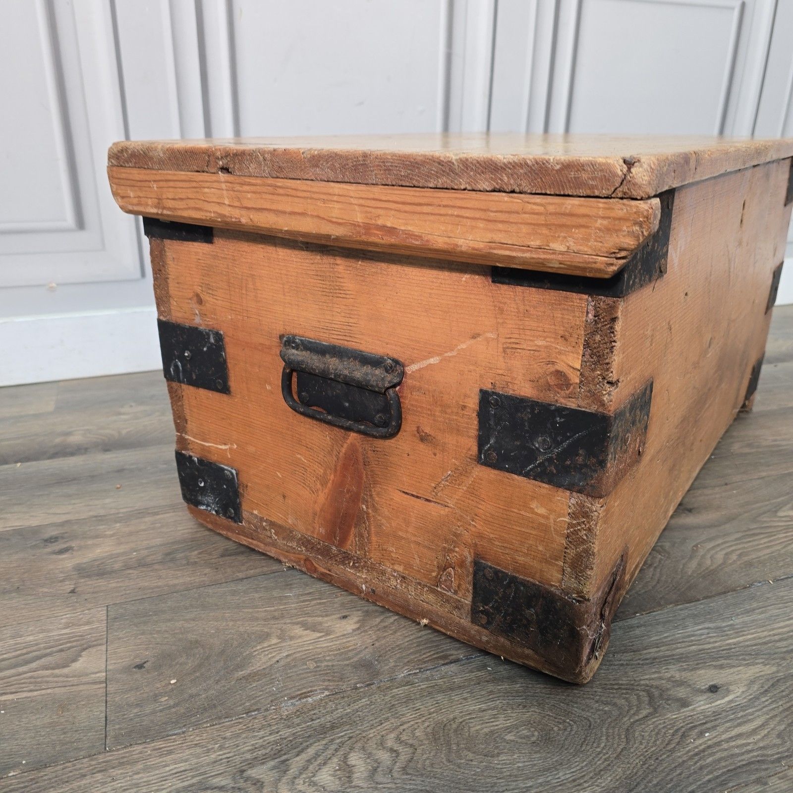 Antique Pine Blanket Chest Small Victorian Storage Trunk Wooden Tool Box Rustic photo for sale