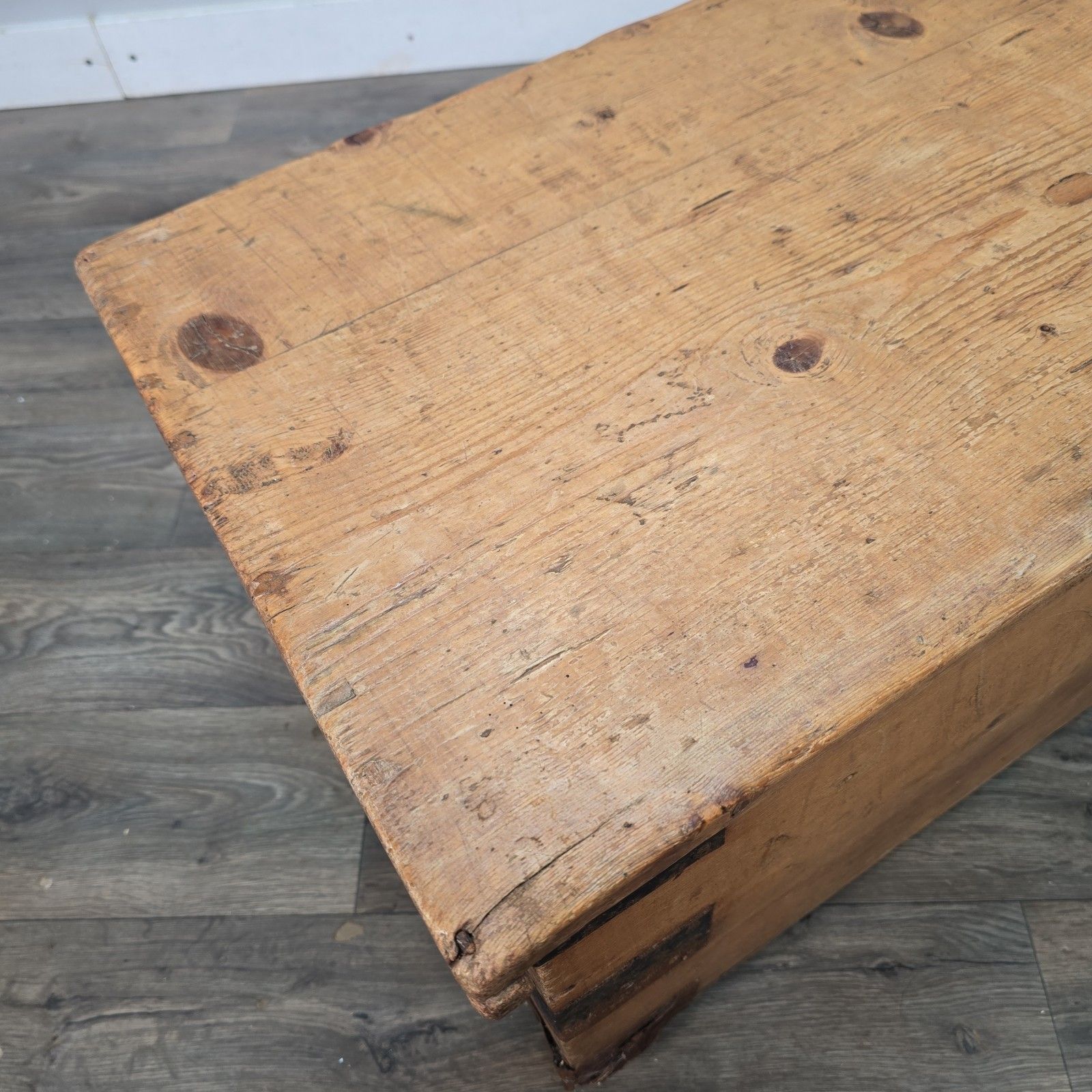 Antique Pine Blanket Chest Small Victorian Storage Trunk Wooden Tool Box Rustic photo vinterior