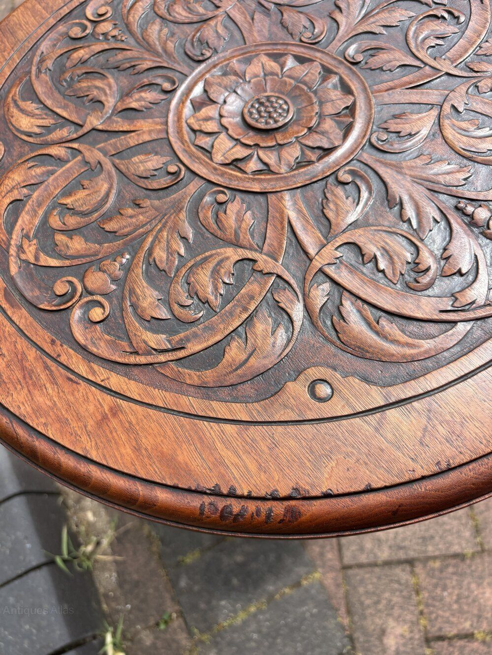 Arts & Crafts Carved Walnut Side Table photo Furniture