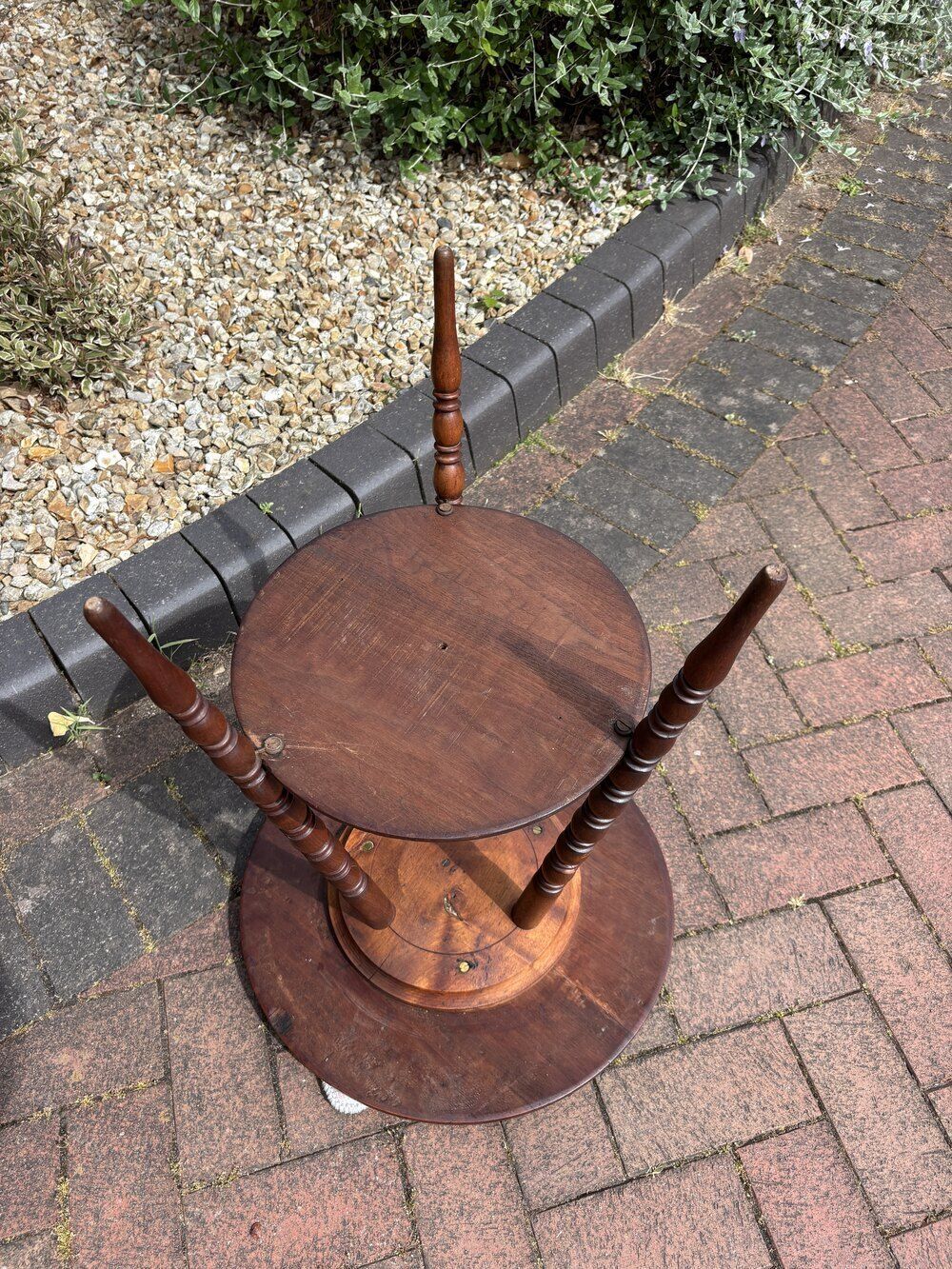 Arts & Crafts Carved Walnut Side Table photo vinterior