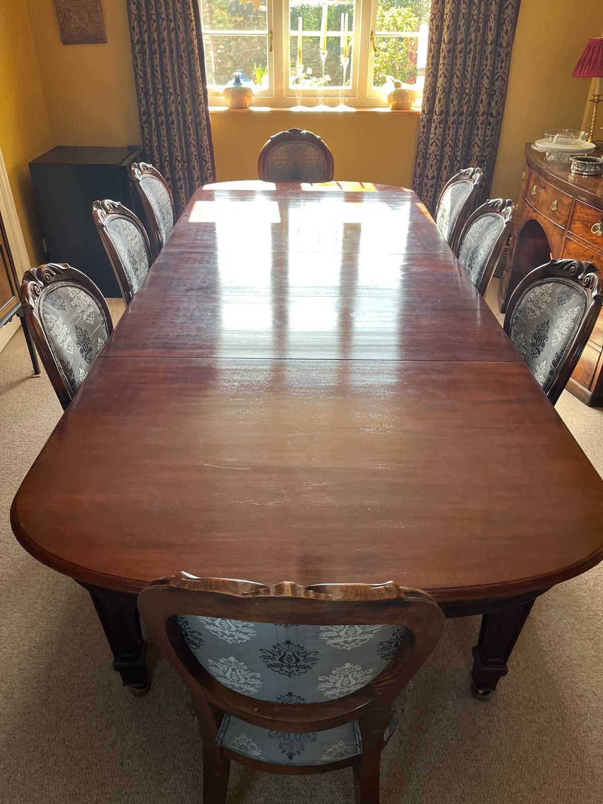 Edwardian Mahogany 3 Leaf Extending Dining Table Double Worm Screw And Handle, Square Tapering Legs photo for sale