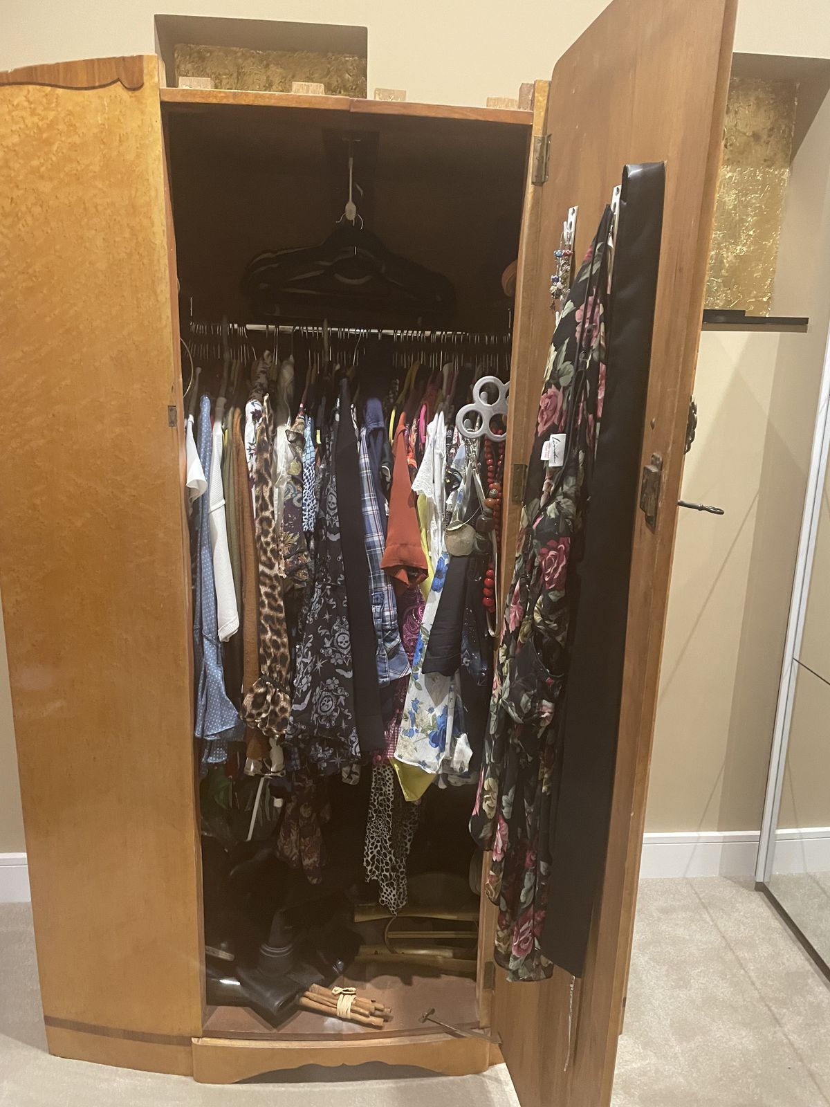 One X 1920 30s Birds Eye Maple Wardrobe Large (Comes N Two Parts) photo for sale