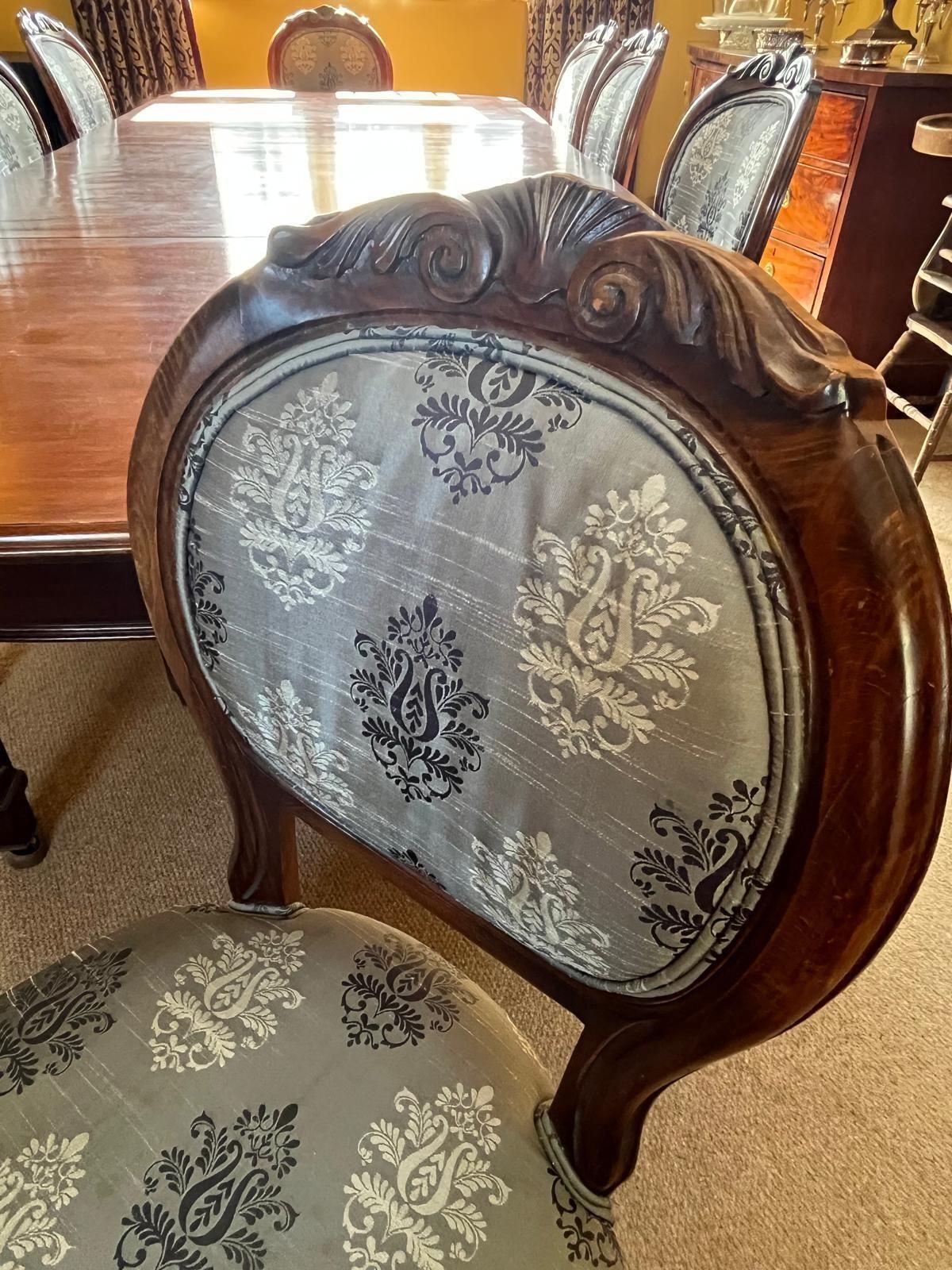 Eight Reproduction Beech Framed Balloon Back Upholstered Dining Chairs photo furniture