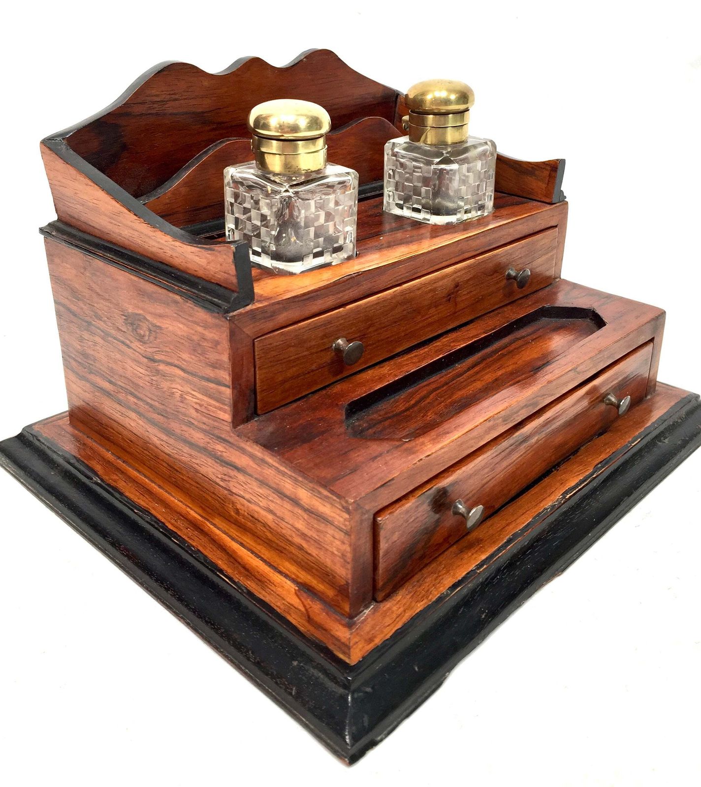 Antique Victorian Wooden Desktop Writing Inkstand / Stationery Letter Rack photo 135.0