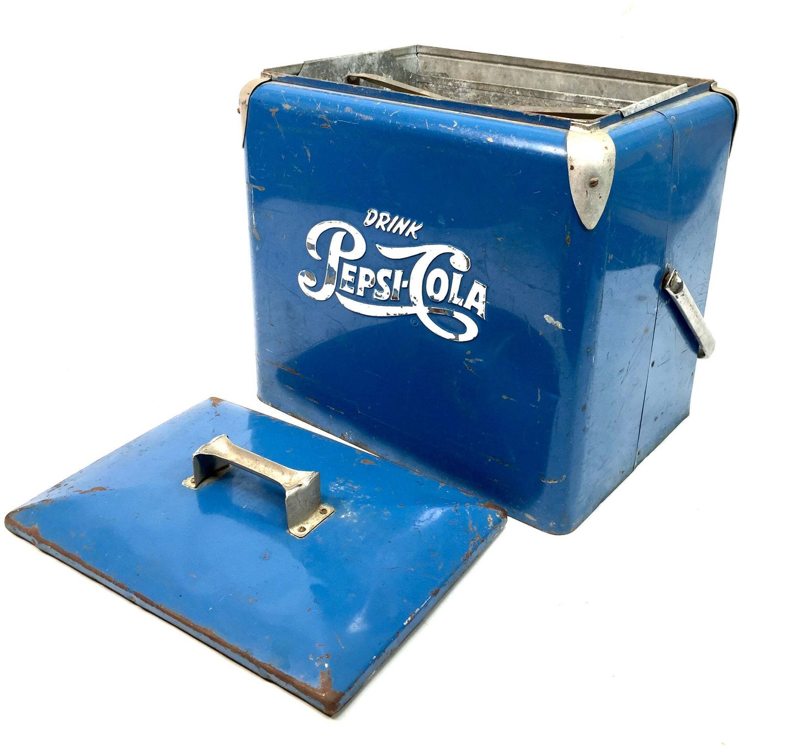 Antique Advertising   Original Blue Metal Pepsi Cola Picnic Cooler Box C.1950 photo furniture