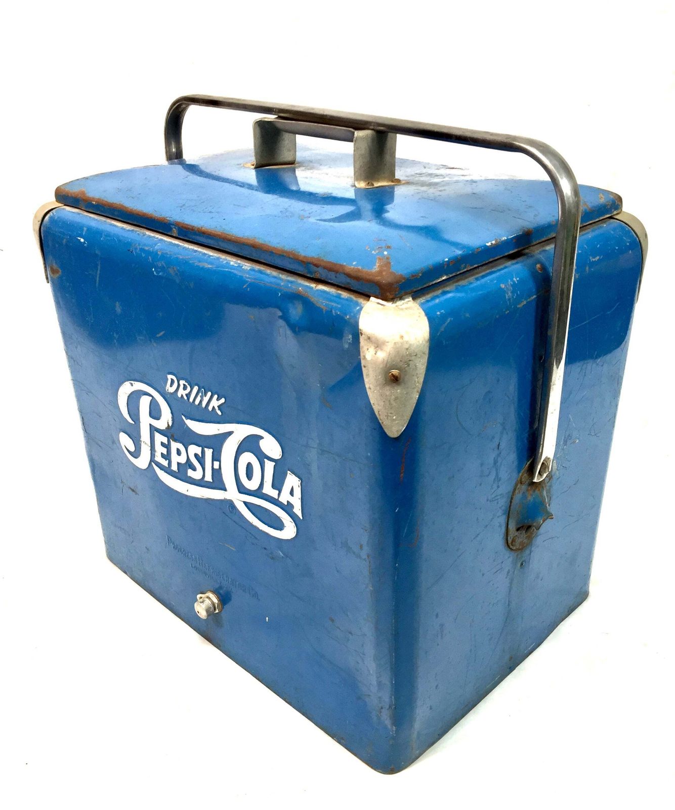 Antique Advertising   Original Blue Metal Pepsi Cola Picnic Cooler Box C.1950 photo vinterior