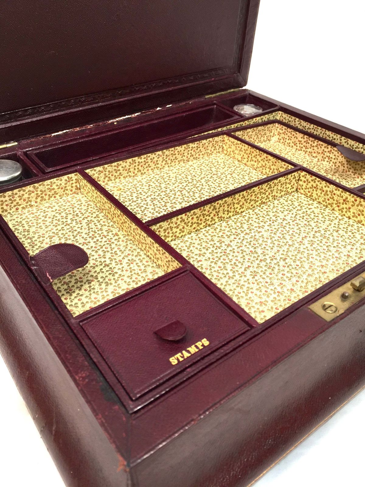 Antique Victorian Burgundy Leather Bound Stationery Box / Writing Storage Chest photo buy