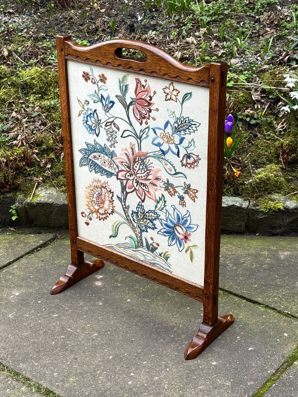 photo buy A Rupert / Nigel Griffiths Monastic Carved Oak Fire Screen / Stand