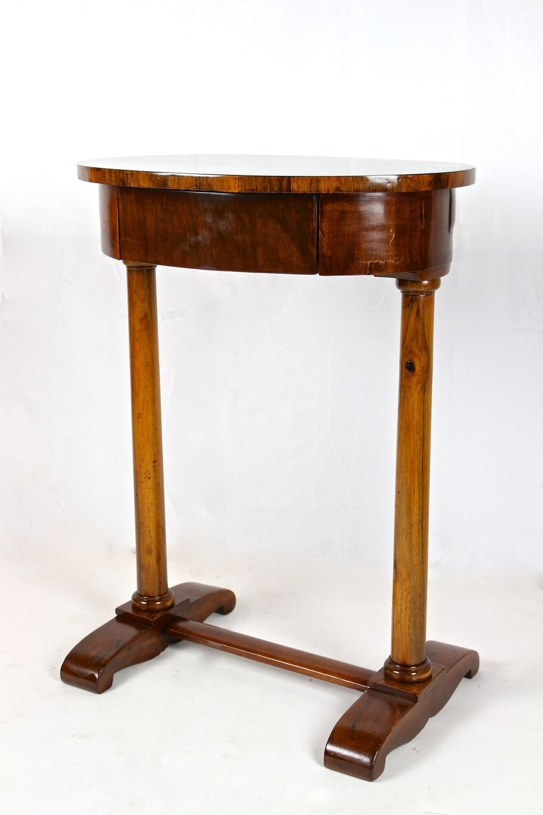 19th Century Oval Biedermeier Nutwood Side Table, Austria Circa 1830 photo vinterior
