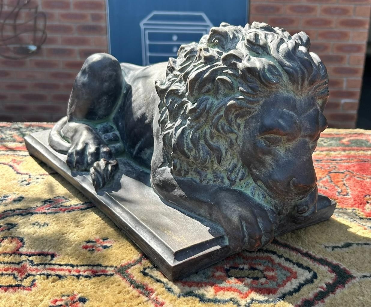 Antique Style Bronze Stone Lion Garden Interior Sculpture Or Pillar Cap