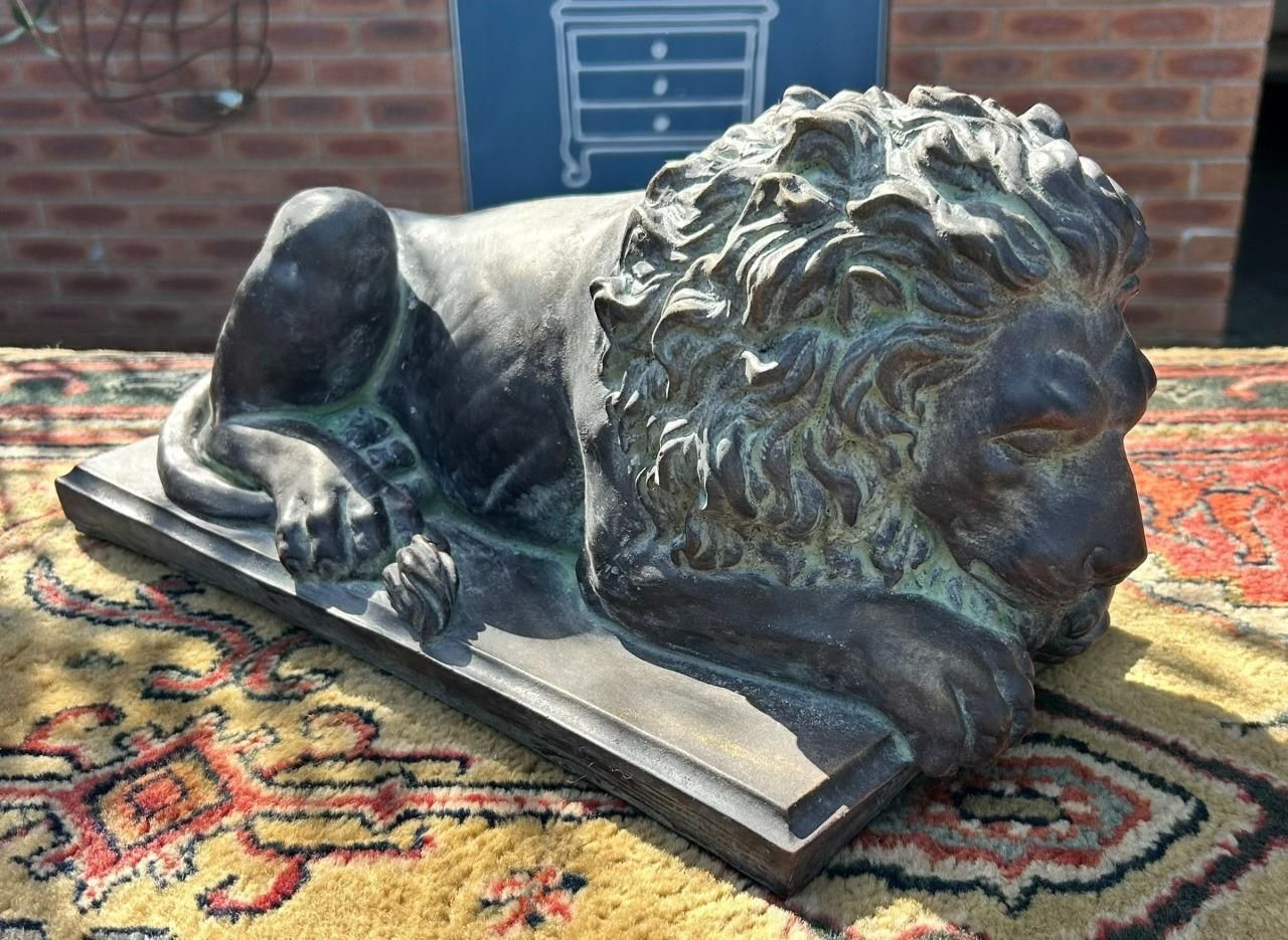 Antique Style Bronze Stone Lion Garden Interior Sculpture Or Pillar Cap photo vintage