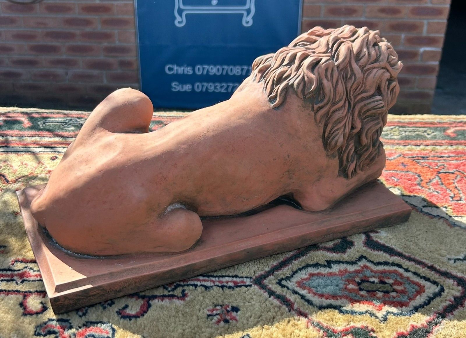 Antique Style Terracotta Stone Lion Garden Interior Sculpture Or Pillar Cap photo vinterior