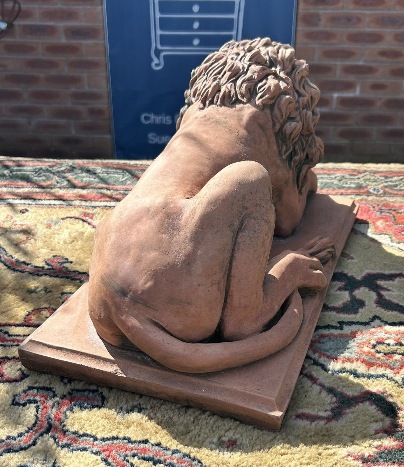 Antique Style Terracotta Stone Lion Garden Interior Sculpture Or Pillar Cap photo vinterior