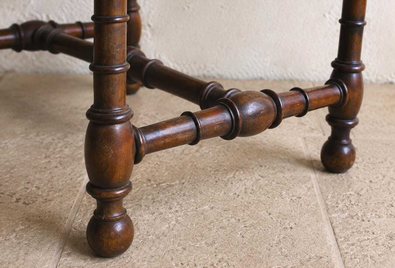 Antique Leather Top Side Table With Bobbin Turned Legs And Stretcher Base photo vintage