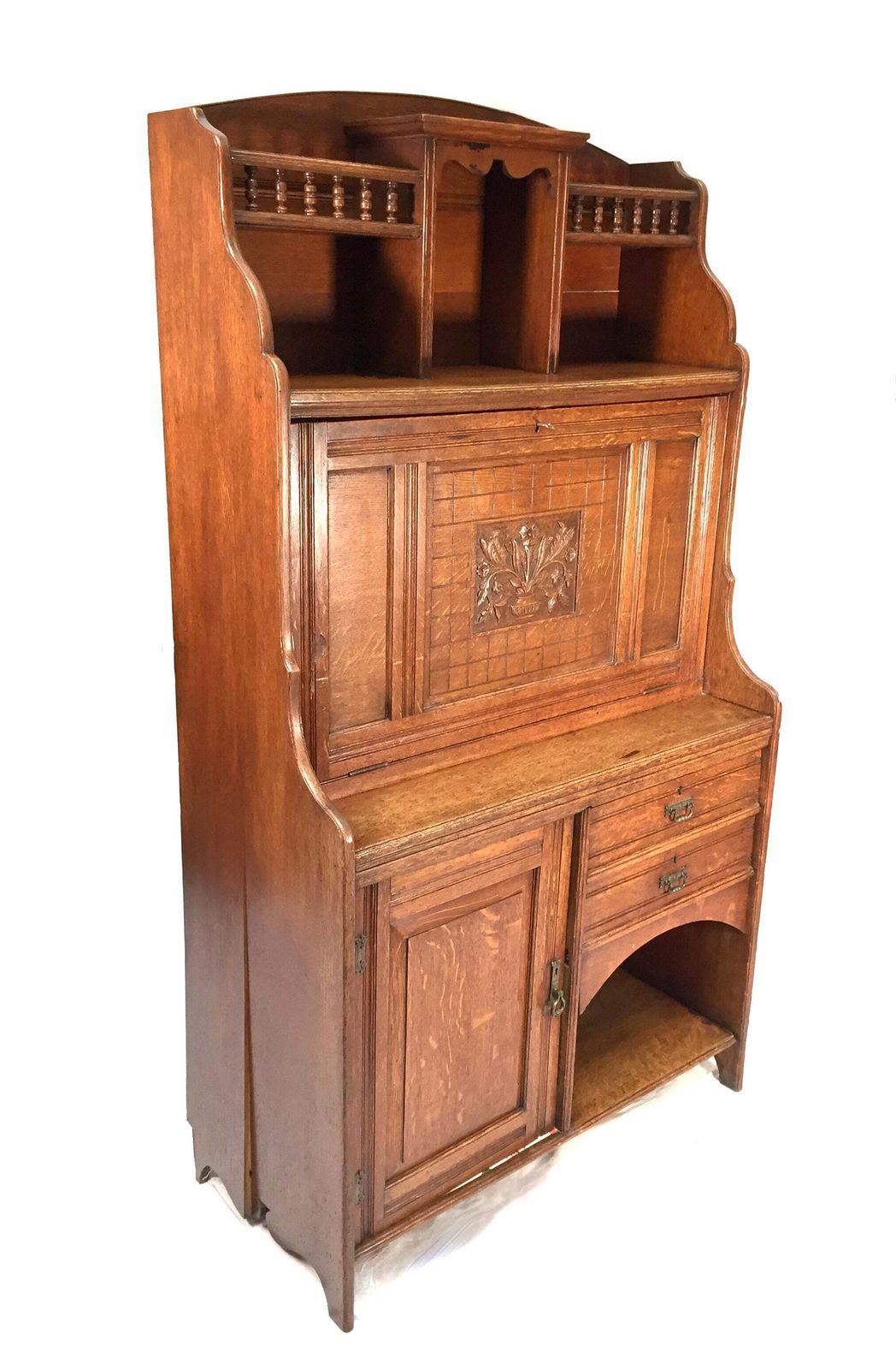 Antique Arts & Crafts Oak Wooden Bureau Storage Cabinet Bookcase By Trevor Page photo furniture