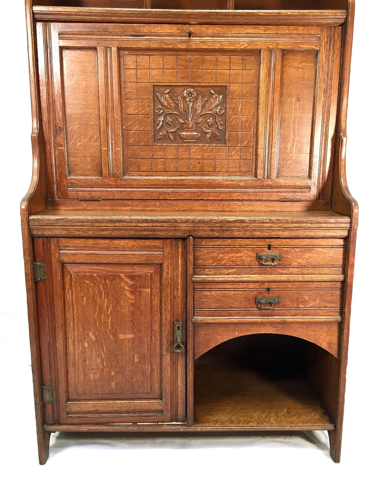 Antique Arts & Crafts Oak Wooden Bureau Storage Cabinet Bookcase By Trevor Page photo vintage