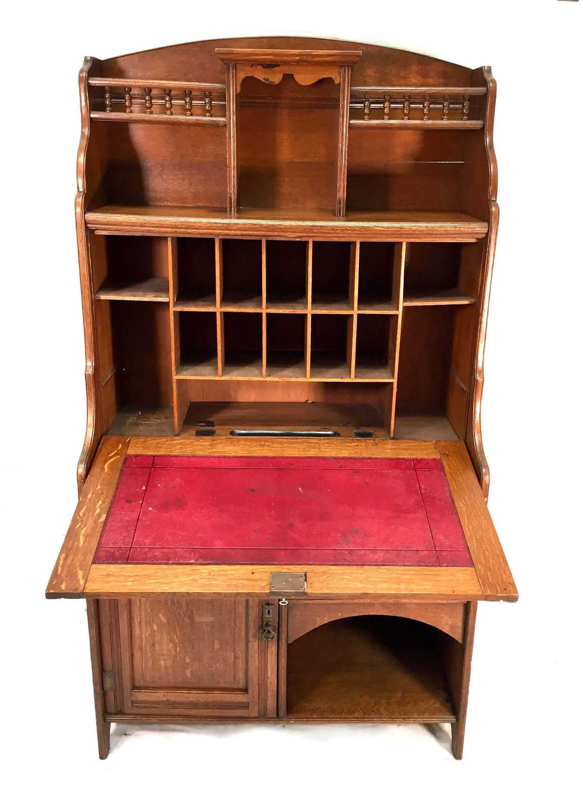 495.0 Antique Arts & Crafts Oak Wooden Bureau Storage Cabinet Bookcase By Trevor Page photo