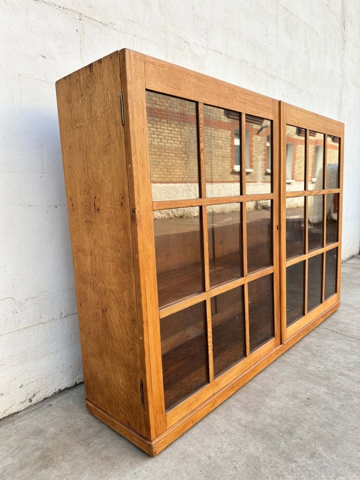 Early 1900s Oak Double Glass Door Display Bookshelf photo Furniture