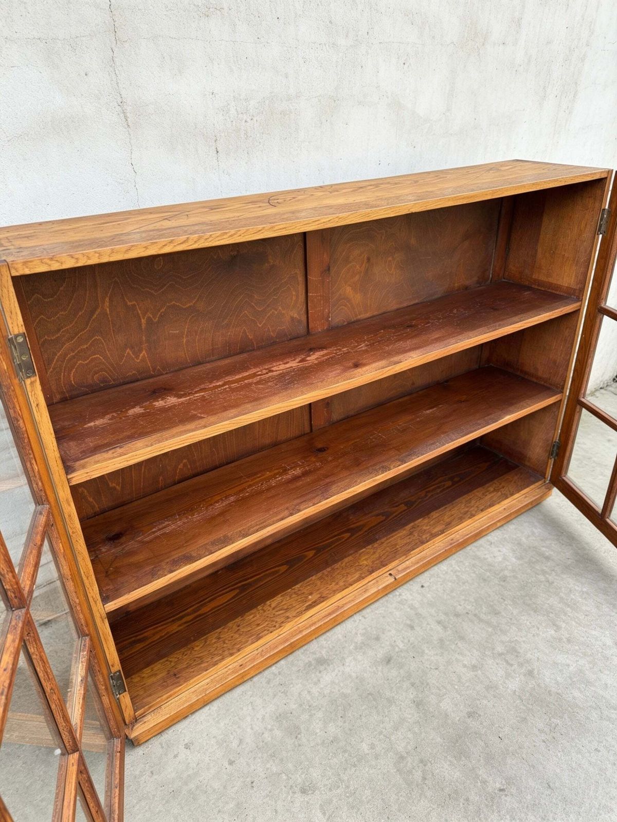 Early 1900s Oak Double Glass Door Display Bookshelf photo vintage
