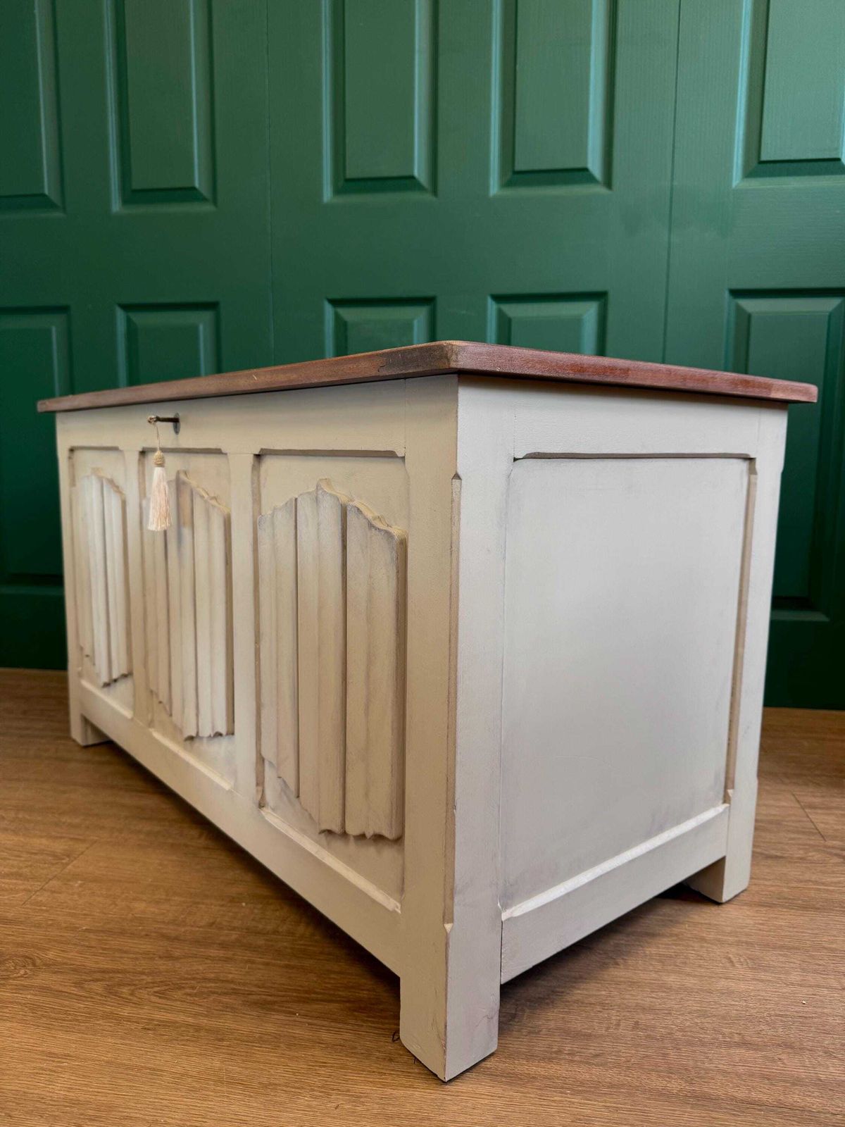 Refurbished Vintage Old Charm Style Blanket Box Trunk Ottoman Natural Cream photo furniture