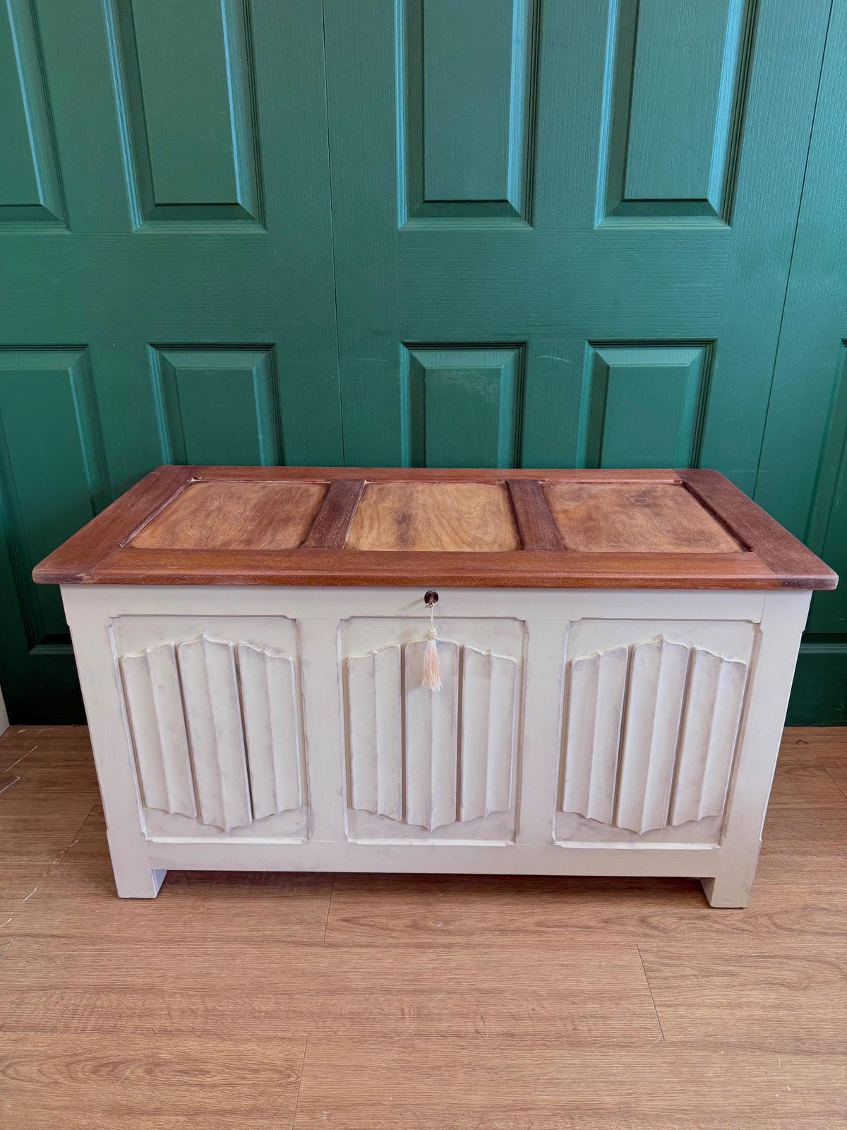 Refurbished Vintage Old Charm Style Blanket Box Trunk Ottoman Natural Cream photo buy
